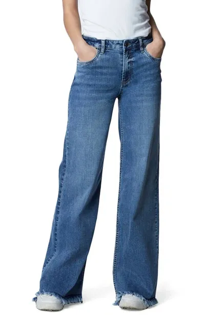 Hint Of Blu Mighty High Waist Wide Leg Jeans In Ocean Blue Light