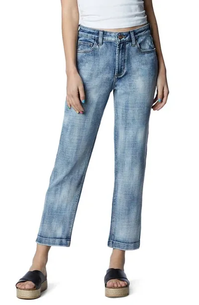 Hint Of Blu Clever High Waist Slim Straight Leg Jeans In Tide Blue Light