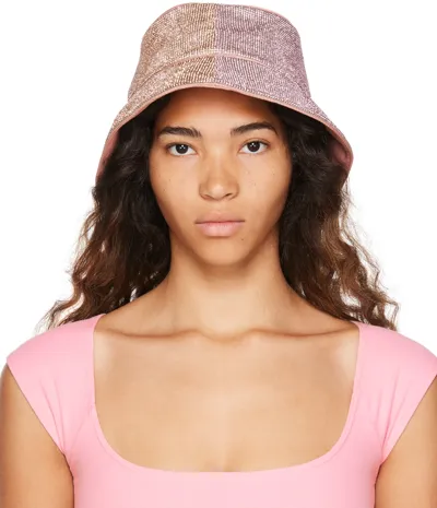 Kara Crystal-embellished Woven Bucket Hat In Pink