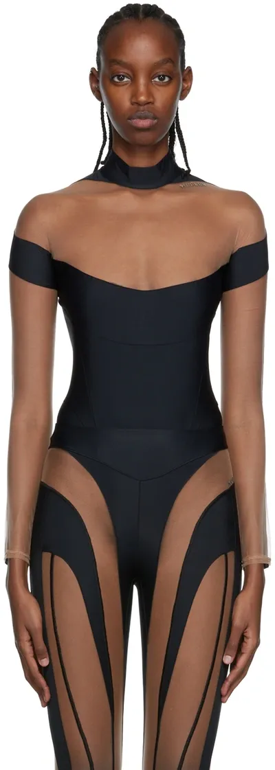 Mugler Black Paneled Bodysuit In Black / Nude 19991