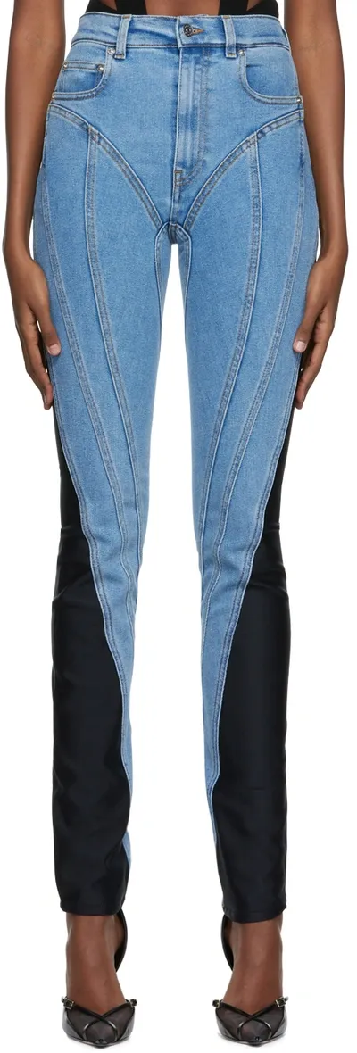 Mugler Spiral Two-tone Panelled Skinny Jeans - Blue - 6 In Medium Blue