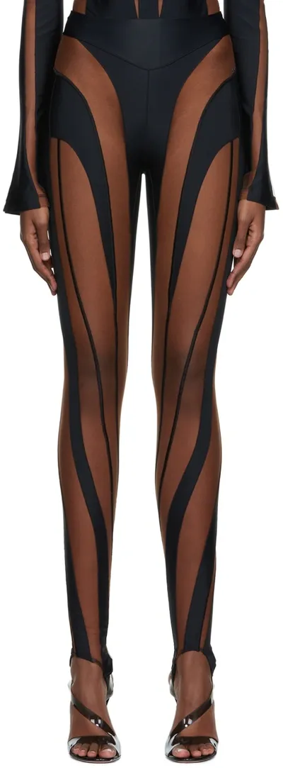 Mugler Panelled Mesh And Jersey Leggings In Cinnamon Black