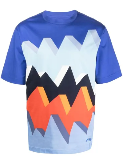 Missoni Zigzag-print Cotton T-shirt In Blue