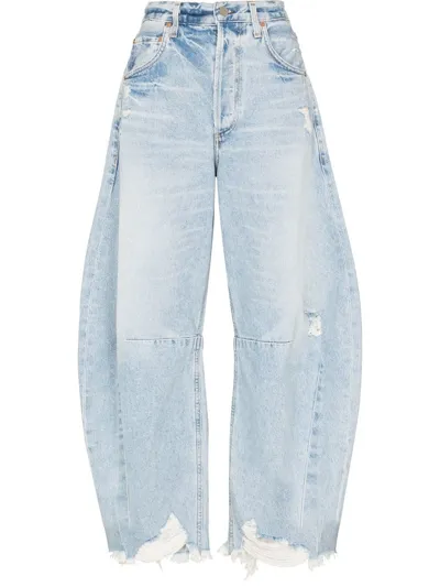 Citizens Of Humanity Horseshoe Distressed High-rise Wide-leg Jeans In Savahn Light Indigo