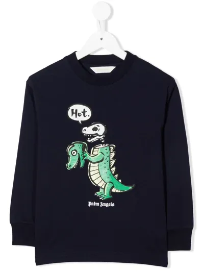 Palm Angels Crocodile-print Long-sleeved T-shirt In 蓝色