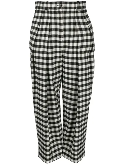 Kenzo Cropped Gingham Trousers Black Female In Tabac