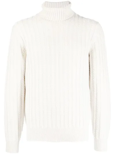 Brioni Roll-neck Cable-knit Cashmere Sweater In Nude