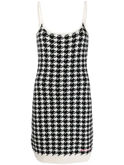 Miu Miu Houndstooth-pattern Knitted Minidress In Monochrome