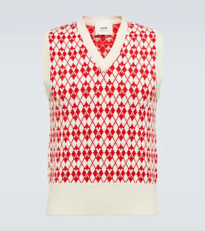 Ami Alexandre Mattiussi Logo-jacquard Knitted Sweater Vest In Red