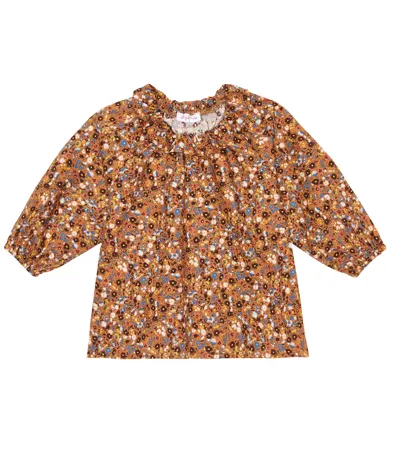 Il Gufo Baby Floral Cotton Top In Marrone