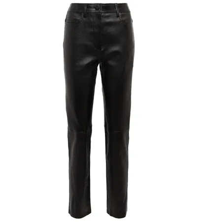 Joseph Teddy Leather Slim-leg Pants In Black