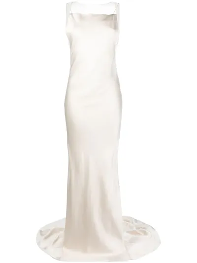 Maison Margiela Open-back Tulle-trimmed Duchesse-satin Gown In White