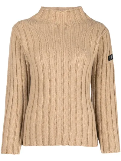 Patou High-neck Ribbed Jumper In Nude