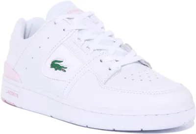 Pre-owned Lacoste Court Käfig Damen Schnürer Leder Turnschuhe Weiss Rosa Uk Grösse 3 - 8