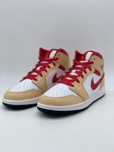 Pre-owned Jordan Nike Air  1 Mid Gs Beige Red Curry | 554725-201 | Verschiedene Grössen ✅