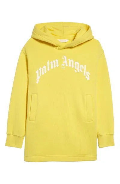 Palm Angels Kids' Classic Logo Cotton Hoodie Dress In Yellow