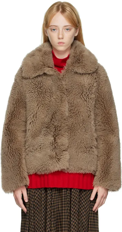 Yves Salomon Beige Shearling Jacket In A2189 Ble