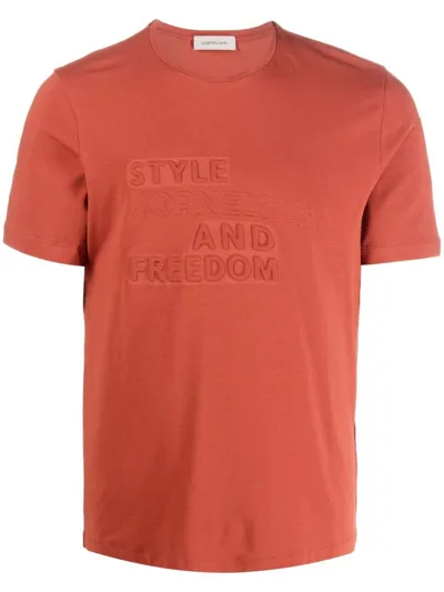 Corneliani Debossed-logo Cotton T-shirt In Red