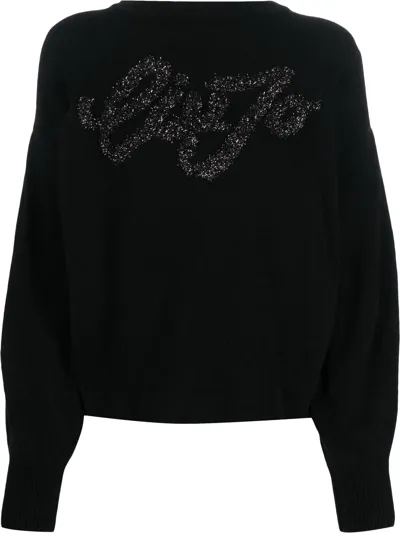 Liu •jo Fine-knit Glittered Jumper In Black