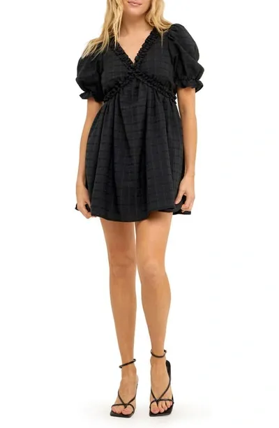 Free The Roses Ruffle Cross Back Cotton Minidress In Black