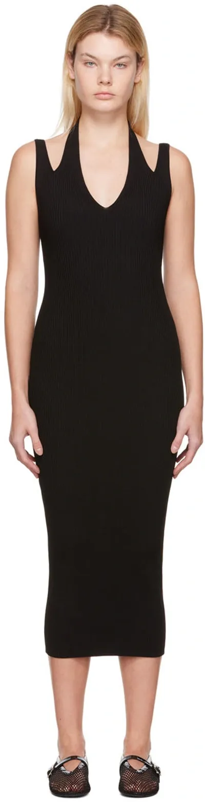 Alaïa Sleeveless Cutout Rib Midi Dress In Noir Alaia