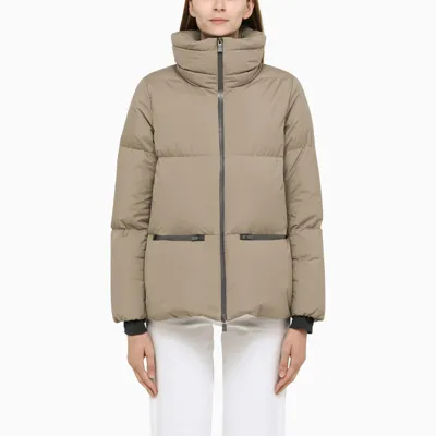 Herno Dove Grey Technical Fabric Padded Jacket In Beige