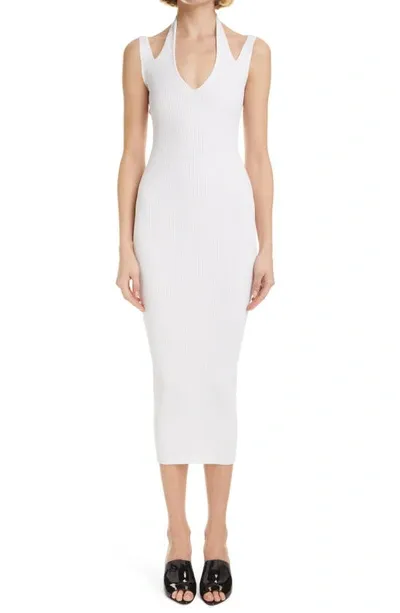 Alaïa Sleeveless Cutout Rib Midi Dress In Blanc