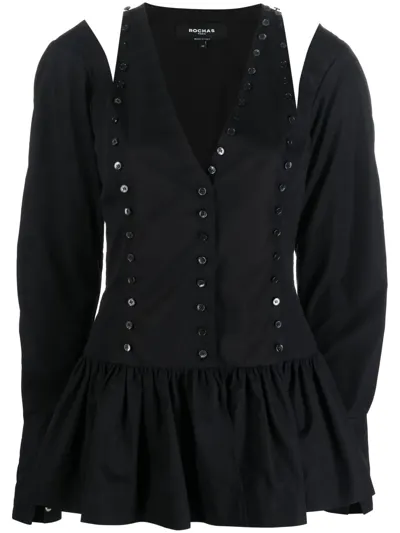 Rochas Buttoned-up V-neck Blouse In Black