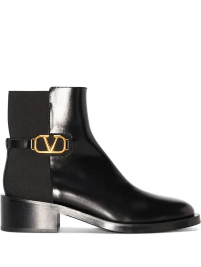 Valentino Garavani Black Vlogo Signature 30 Leather Ankle Boots