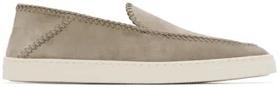 Giorgio Armani Gray Suede Slip-on Sneakers In Nude & Neutrals