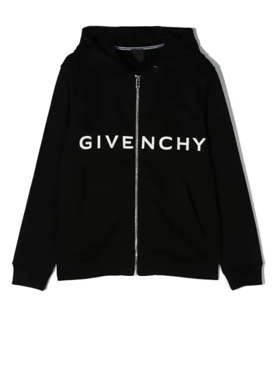 Givenchy Kids' Logo-print Zipped Hoodie In Black