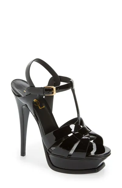 Saint Laurent Tribute T-strap Platform Sandal In Nero