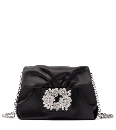 Roger Vivier Bouquet Embellished Satin Shoulder Bag In Nero