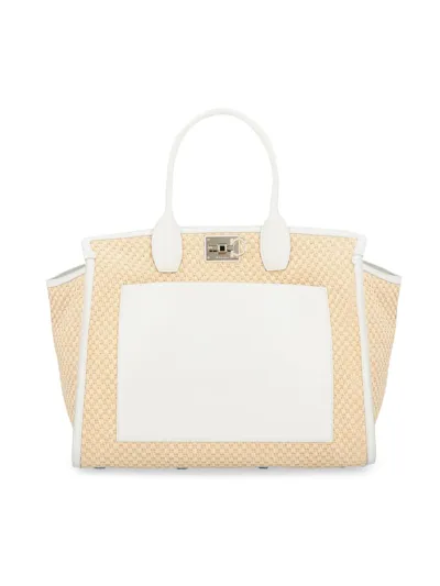 Ferragamo Studio Large Raffia Tote In White