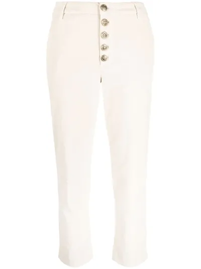 Dondup Straight-leg Cropped Buttoned Trousers In Neutrals