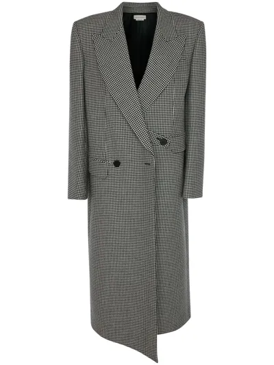 Alexander Mcqueen Houndstooth-pattern Peacoat In Black