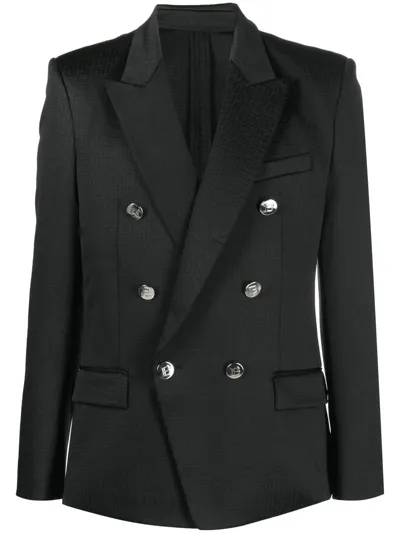 Balmain Logo Button Double Breasted Blazer In Negro