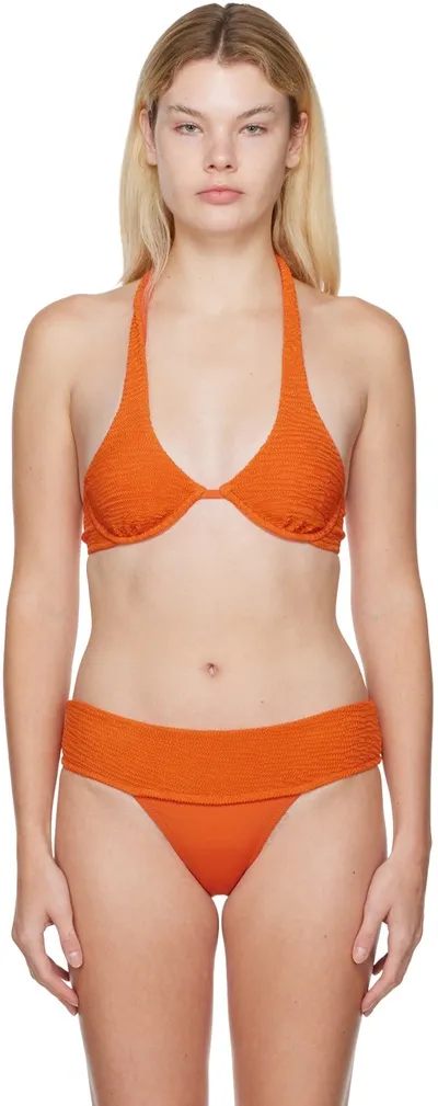 Fleur Du Mal Orange Smocked Bikini Top In 072 Clementine