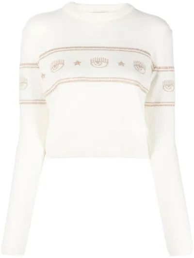 Chiara Ferragni Intarsia-knit Long-sleeve Jumper In White