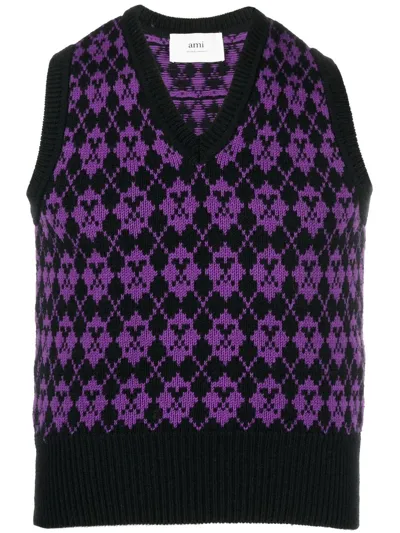 Ami Alexandre Mattiussi Ami De Coeur Argyle Vest In Purple