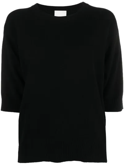 Allude Round Neck Cashmere T-shirt In Black