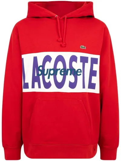 Supreme X Lacoste Logo Panel Hoodie In Red