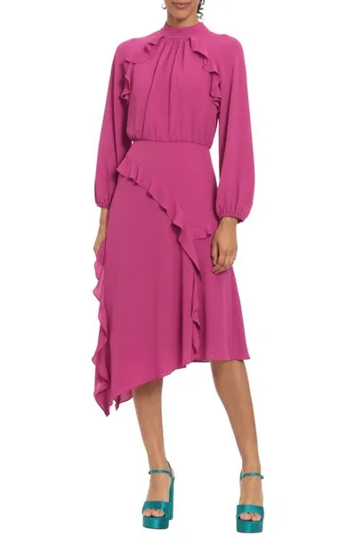 Donna Morgan For Maggy Ruffle Long Sleeve Midi Dress In Fuschia