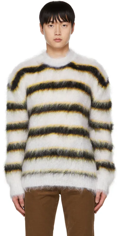 Marni Crew Neck Sweater In Striped Mohair In White