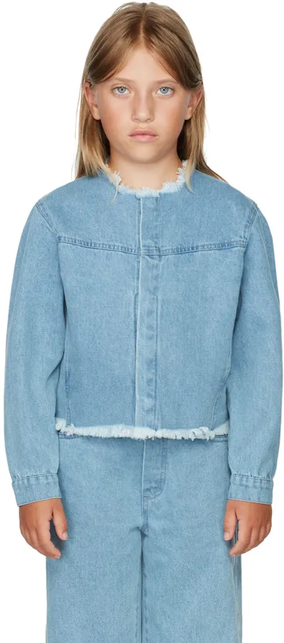 M.a+ Kids Blue Denim Collarless Jacket In Baby Blue