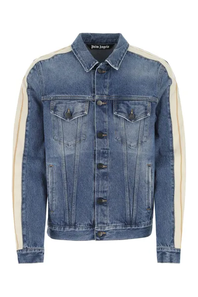 Palm Angels Stripe-detail Denim Jacket In Blue