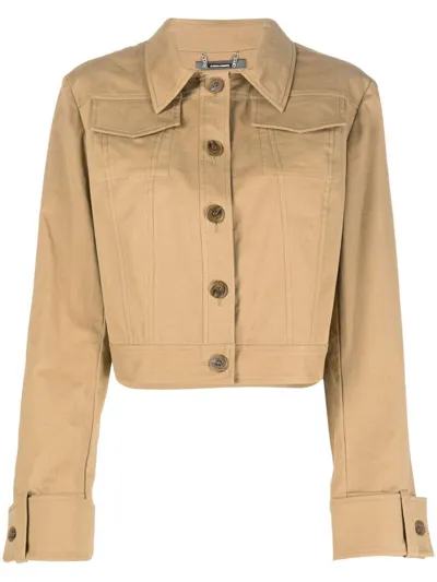 Alberta Ferretti Cropped Cotton Blend Gabardine Jacket In Beige