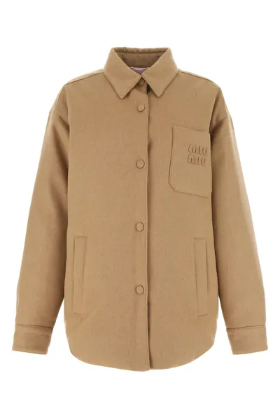 Miu Miu Camel-coloured Puffer Jacket In Brown