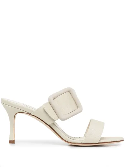 Manolo Blahnik 70mm Gable Viscose & Linen Mules In Ivory