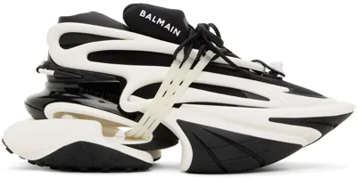 Balmain Unicorn Logo-print Woven Low-top Trainers In Black White